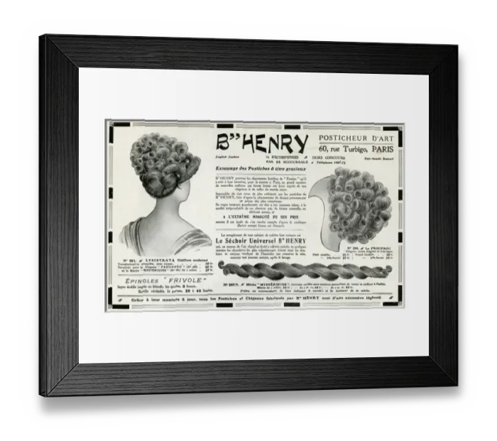 Framed Print : Advert for B Henry hairpieces 1910 Framed Print : Advert for B Henry hairpieces 1910