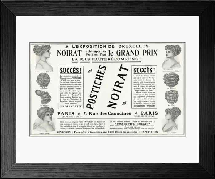 Framed Print : Advert for Noirat, hairpieces 1910 Framed Print : Advert for Noirat, hairpieces 1910