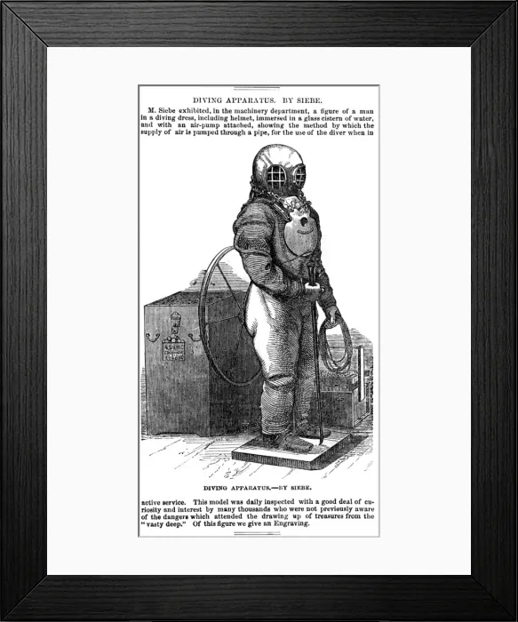 Framed Print : Diving apparatus by Siebe at the Great Exhibition Framed Print : Diving apparatus by Siebe at the Great Exhibition