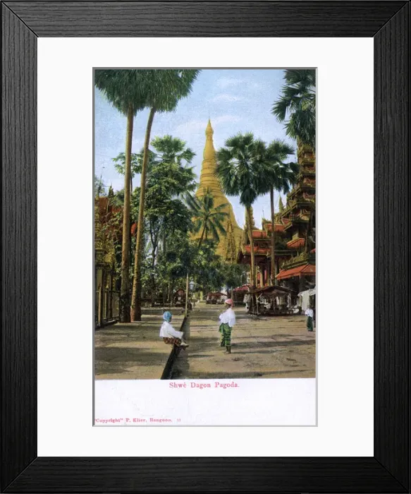 Framed Print : Street scene and Shwe Dagon Pagoda, Rangoon, Burma Framed Print : Street scene and Shwe Dagon Pagoda, Rangoon, Burma