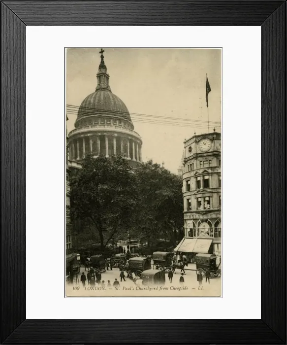 Framed Print : St. Pauls Churchyard viewed from Cheapside, London Framed Print : St. Pauls Churchyard viewed from Cheapside, London