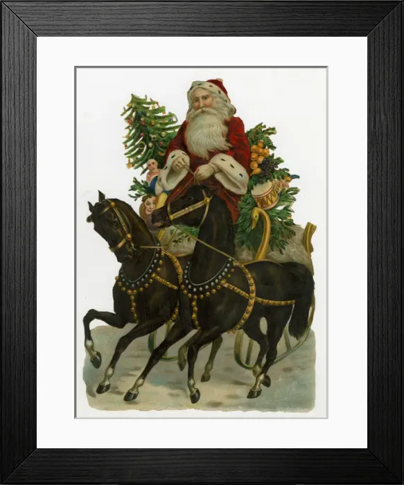 Framed Print : Victorian Scrap -- Father Christmas and Horses Framed Print : Victorian Scrap -- Father Christmas and Horses