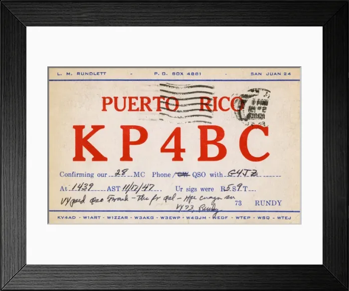 Framed Print : Callsign postcard for Puerto Rico, North Atlantic Ocean Framed Print : Callsign postcard for Puerto Rico, North Atlantic Ocean