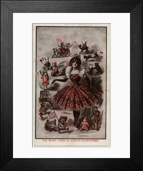 Framed Print : WW1 era Christmas card - Toys bearing flags of the Allies Framed Print : WW1 era Christmas card - Toys bearing flags of the Allies