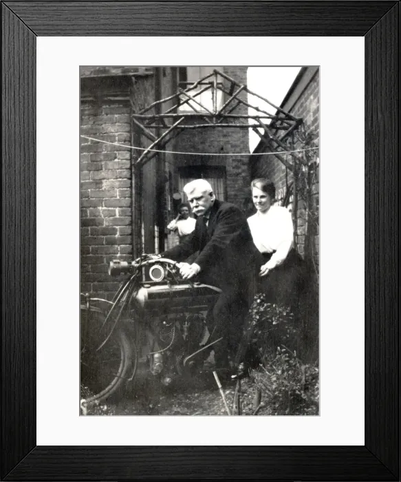 Framed Print : Man & woman on 1913 Matchless motorcycle Framed Print : Man & woman on 1913 Matchless motorcycle
