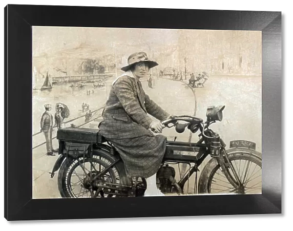 Lady on a 1914 BSA motorcycle