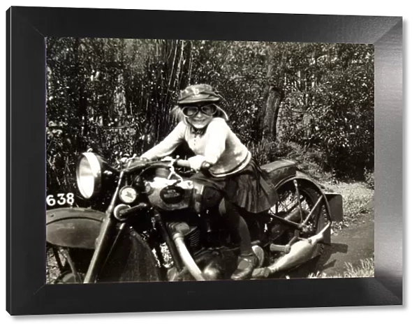 Young girl on a 1932 New Hudson motorcycle