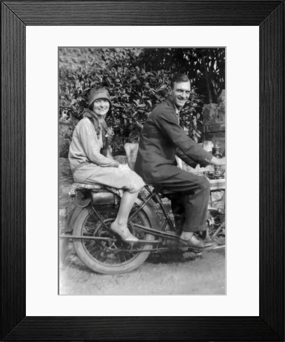 Framed Print : Man & Woman on a 1926 Douglas Douglas Model CW 350cc Motorcycle Framed Print : Man & Woman on a 1926 Douglas Douglas Model CW 350cc Motorcycle