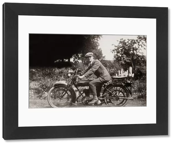 Man on a 1922 Ariel motorcycle
