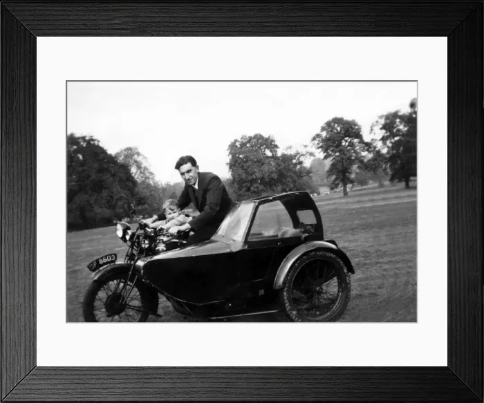 Framed Print : Father & son on a veteran motorcycle Framed Print : Father & son on a veteran motorcycle