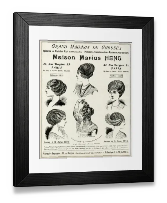 Framed Print : Advert for Marius Heng, hair and beauty 1912 Framed Print : Advert for Marius Heng, hair and beauty 1912
