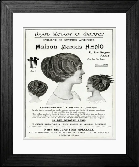 Framed Print : Advert for Marius Heng, hair and beauty 1912