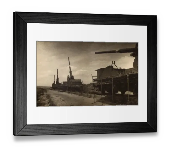 Framed Print : Anti-aircraft train on a track in postwar Germany Framed Print : Anti-aircraft train on a track in postwar Germany