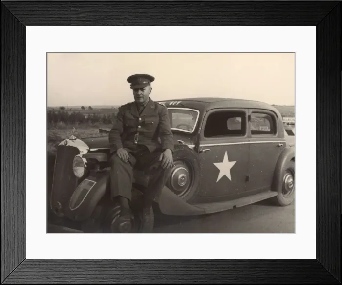 Framed Print : British soldier and car, Braunschweig, Germany Framed Print : British soldier and car, Braunschweig, Germany