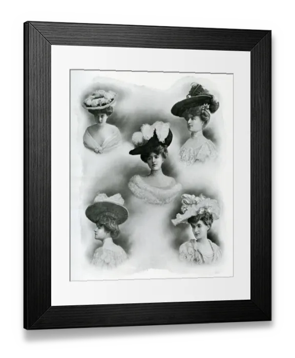Framed Print : Selection of Parisienne women wearing featered hats 1904 Framed Print : Selection of Parisienne women wearing featered hats 1904