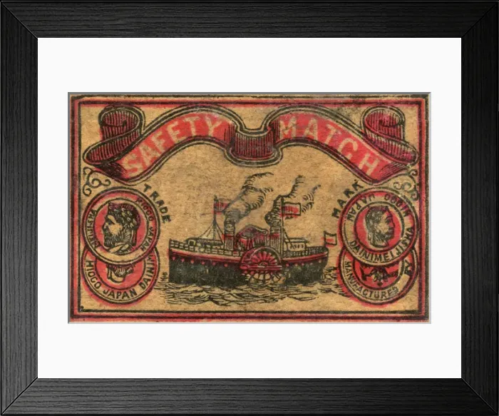 Framed Print : Old Japanese Matchbox label with a boat made by Hiogo Framed Print : Old Japanese Matchbox label with a boat made by Hiogo