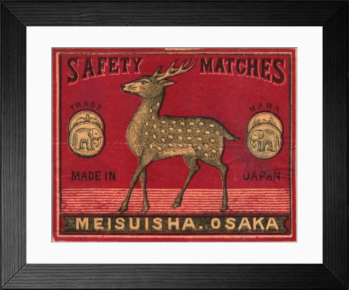Framed Print : Old Japanese Matchbox label with a deer Framed Print : Old Japanese Matchbox label with a deer