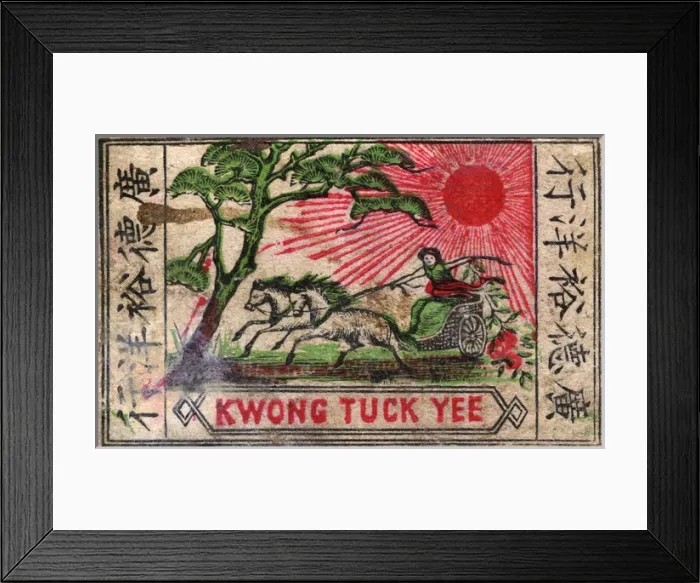 Framed Print : Old Japanese Matchbox label with a horse drawn chariot Framed Print : Old Japanese Matchbox label with a horse drawn chariot
