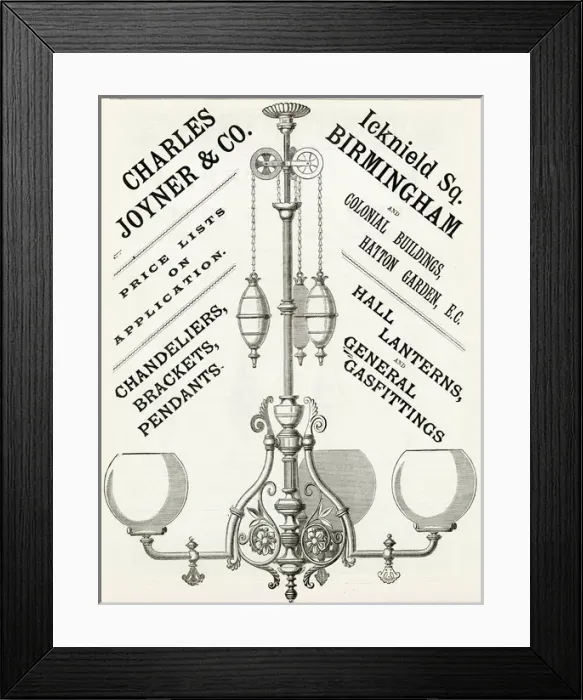 Framed Print : Advert for Charles Joyner & Co. lighting 1888 Framed Print : Advert for Charles Joyner & Co. lighting 1888