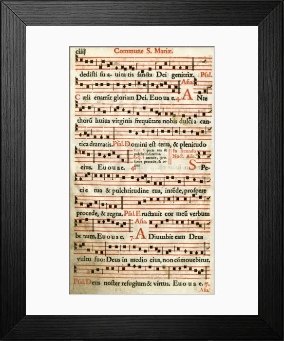 Framed Print : Page of music, Commune Sanctae Mariae Framed Print : Page of music, Commune Sanctae Mariae
