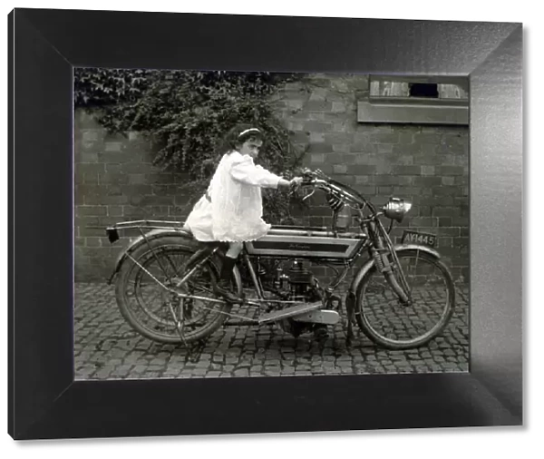 Girl on a 1908 The Campion motorcycle