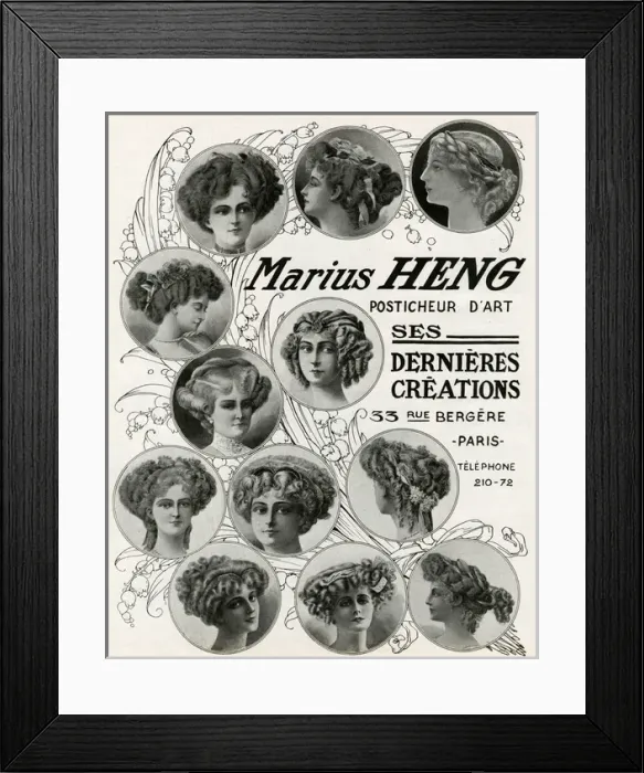 Framed Print : Advert for Marius Heng, hair and beauty 1909 Framed Print : Advert for Marius Heng, hair and beauty 1909