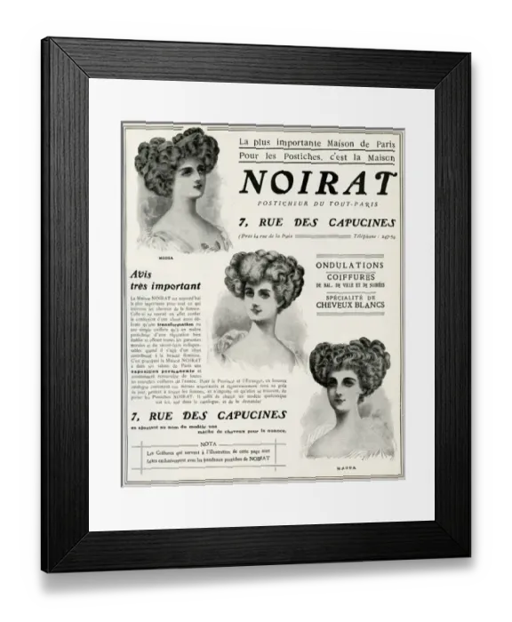 Framed Print : Advert for Noirat hairpieces 1909 Framed Print : Advert for Noirat hairpieces 1909