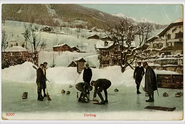 Outdoor Curling Match on the ice at Bern, Switzerland