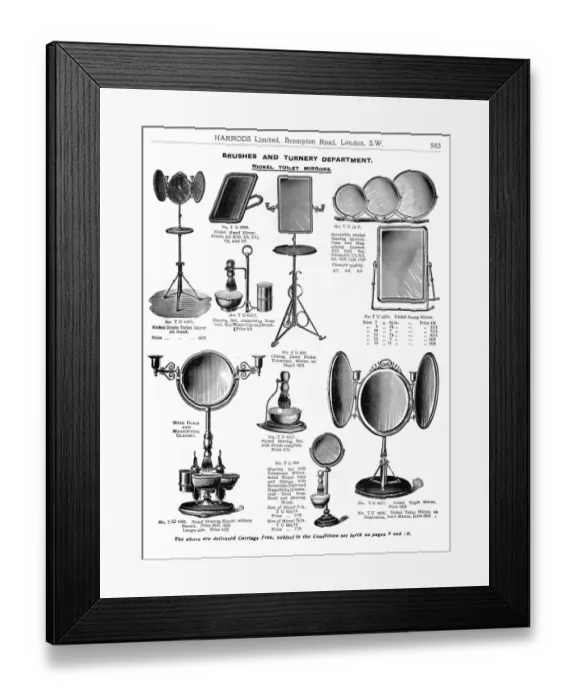 Framed Print : Page from catalogue of nickel toilet mirrors Framed Print : Page from catalogue of nickel toilet mirrors