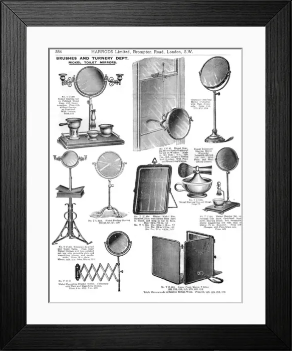 Framed Print : Page from catalogue of nickel toilet mirrors Framed Print : Page from catalogue of nickel toilet mirrors