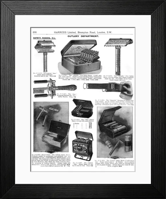 Framed Print : Page from catalogue of safety razors Framed Print : Page from catalogue of safety razors