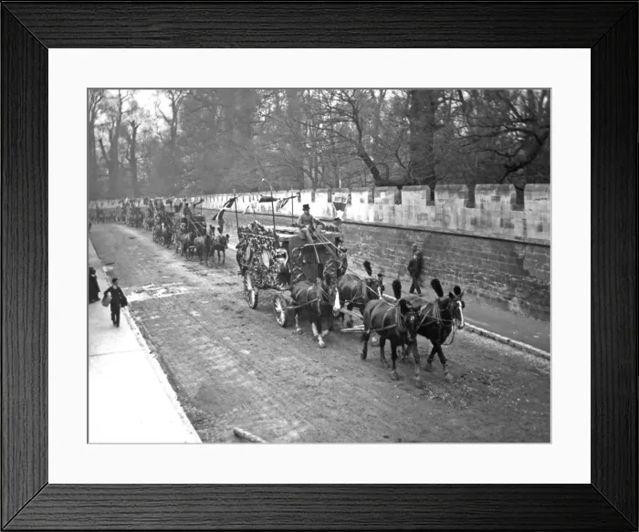 Framed Print : Circus troupe procession with horse-drawn carriages Framed Print : Circus troupe procession with horse-drawn carriages
