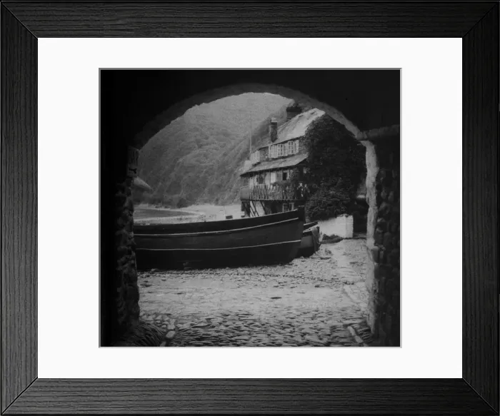 Framed Print : Boat on slipway with cottages Framed Print : Boat on slipway with cottages
