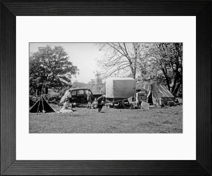 Framed Print : Boys camping with tent and car Framed Print : Boys camping with tent and car