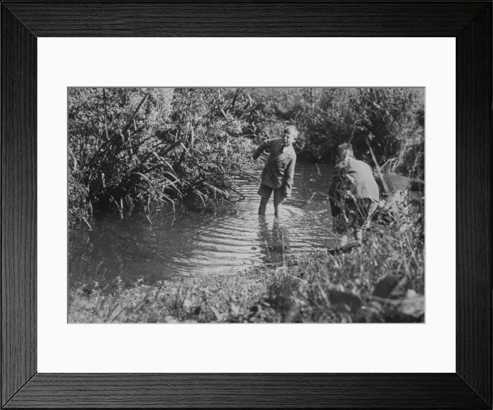 Framed Print : Boys paddling in a stream Framed Print : Boys paddling in a stream
