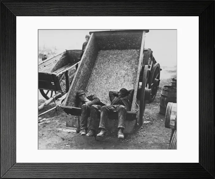 Framed Print : Sleeping workmen in a cart Framed Print : Sleeping workmen in a cart