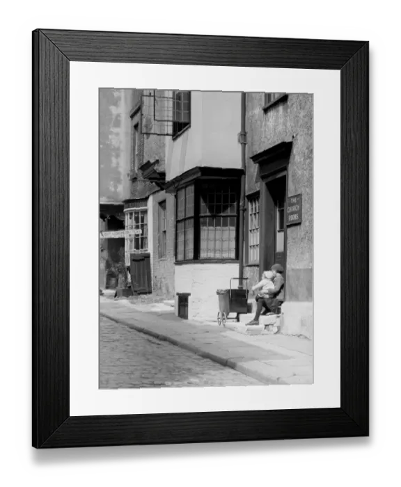 Framed Print : Street scene, children sitting on a step Framed Print : Street scene, children sitting on a step