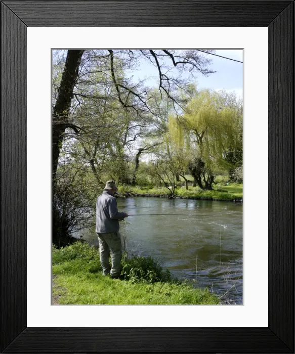 Framed Print : Fishing on a river in Hampshire Framed Print : Fishing on a river in Hampshire