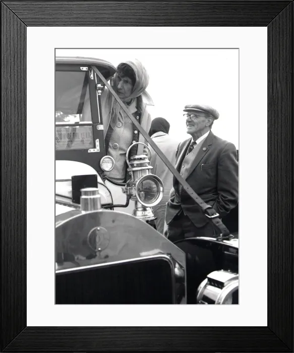 Framed Print : Vintage car and couple Framed Print : Vintage car and couple