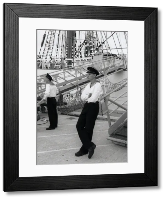 Framed Print : Two young Russian sailors on the deck of a ship Framed Print : Two young Russian sailors on the deck of a ship