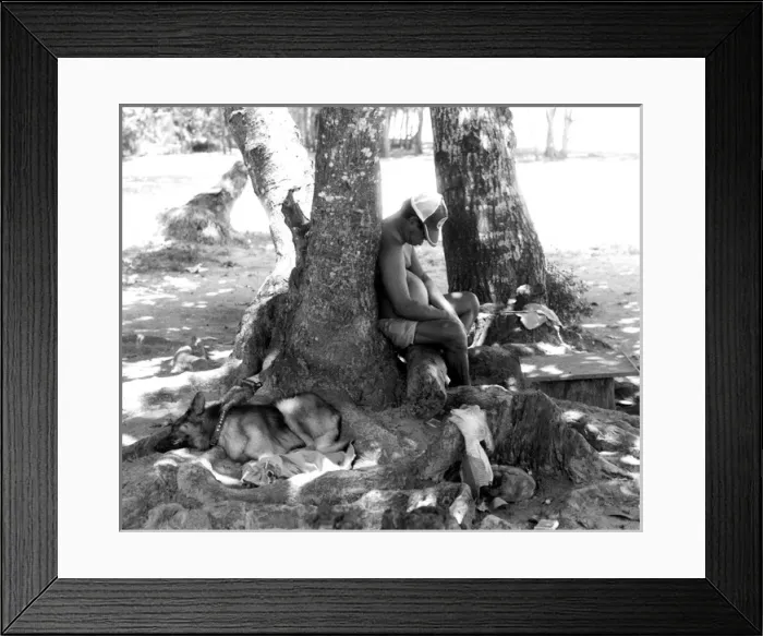 Framed Print : Sleeping man with dog, La Digue, Seychelles Framed Print : Sleeping man with dog, La Digue, Seychelles