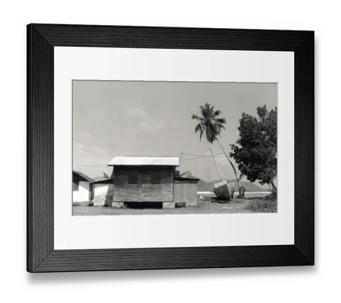 Framed Print : Hut, boat and trees, La Digue, Seychelles Framed Print : Hut, boat and trees, La Digue, Seychelles