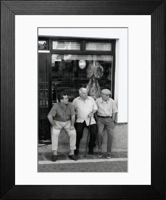 Framed Print : Three men outside shop, Spain Framed Print : Three men outside shop, Spain