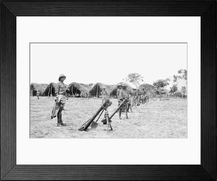 Framed Print : Preparing trench mortars, East Africa, WW1