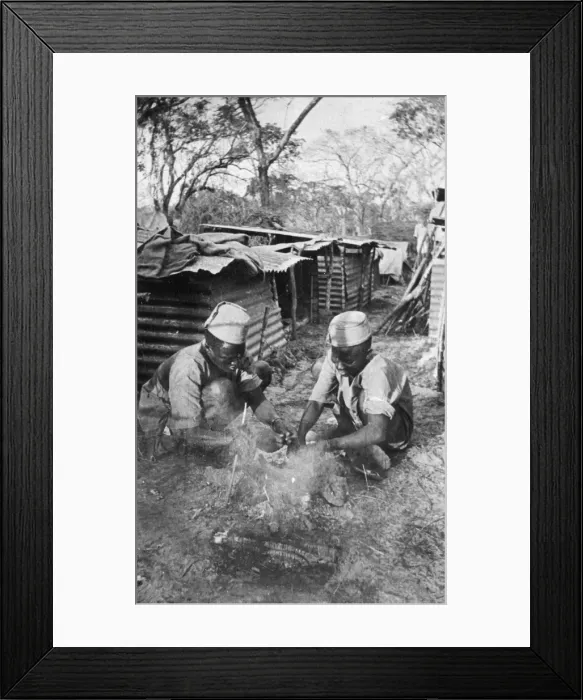 Framed Print : Belgian askaris preparing a meal, Lindi area, WW1 Framed Print : Belgian askaris preparing a meal, Lindi area, WW1