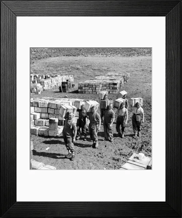 Framed Print : Compo ration dump and men carrying more supplies Framed Print : Compo ration dump and men carrying more supplies