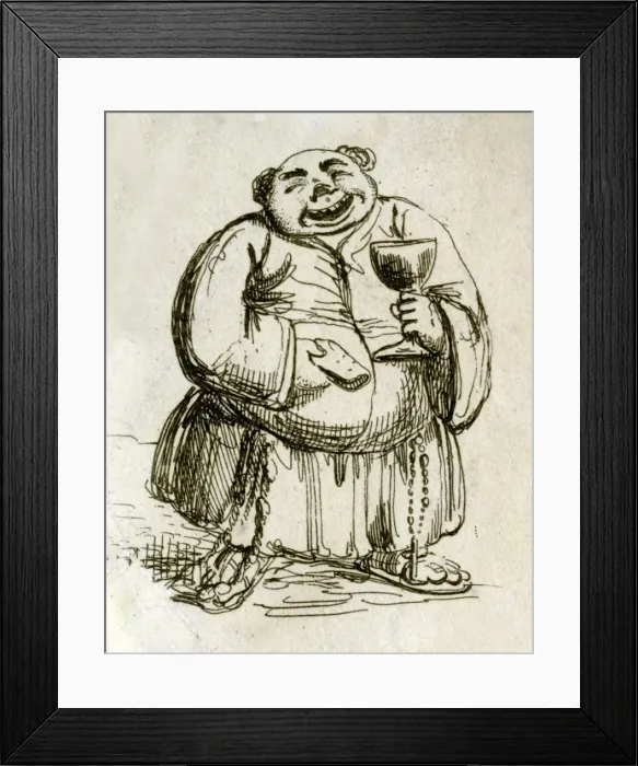 Framed Print : Caricature of a gluttonous monk Framed Print : Caricature of a gluttonous monk