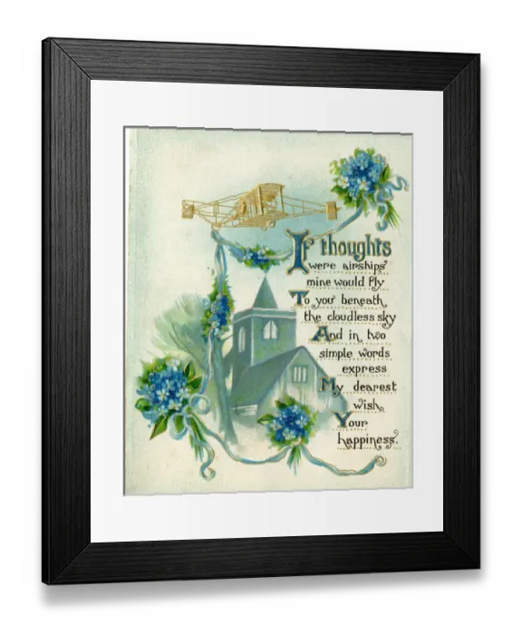 Framed Print : Wedding greetings card, early aeroplane Framed Print : Wedding greetings card, early aeroplane