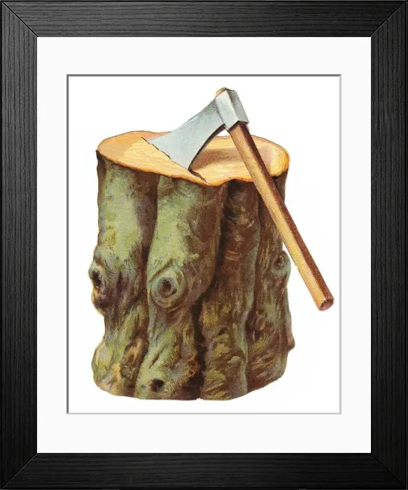 Framed Print : A chopping log stump with embedded axe Framed Print : A chopping log stump with embedded axe