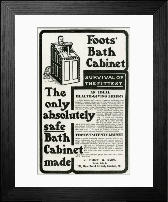Framed Print : Advert for Foots patent cabinet bath 1902 Framed Print : Advert for Foots patent cabinet bath 1902